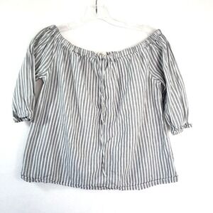 Love Notes Striped Off Shoulder‎ Top Womens M Drawstring 3/4 Sleeve Blouse Crop